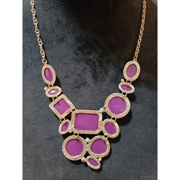 Women's Purple Statement Necklace With Faceted Stones Gold Tone Lobster ClaspArt - Picture 6 of 7